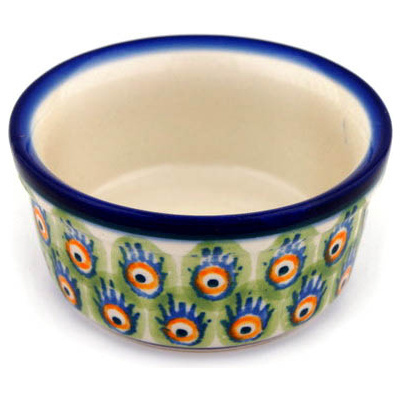 Polish Pottery Bowl 4&quot; Peacock Feathers