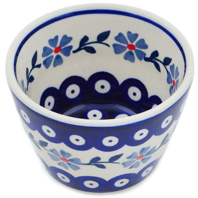 Polish Pottery Bowl 4&quot; Peacock Forget-me-not