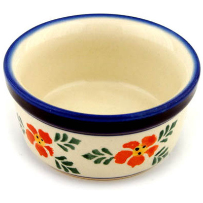 Polish Pottery Bowl 4&quot; Poinsetia Peacock