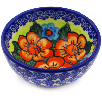 Polish Pottery Bowl 4&quot; Poppies UNIKAT