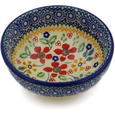 Polish Pottery Bowl 4&quot; Ruby Bouquet UNIKAT