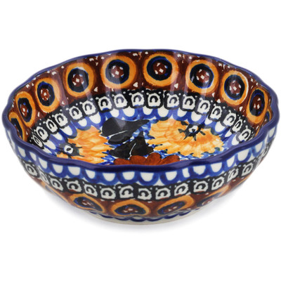Polish Pottery Bowl 5&quot; Autumn Chrysanthemums UNIKAT