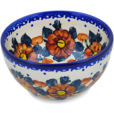 Polish Pottery Bowl 5&quot; Autumn Pansies UNIKAT