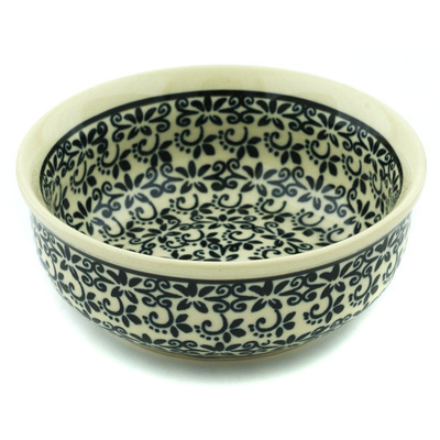 Polish Pottery Bowl 5&quot; Black Lace Vines