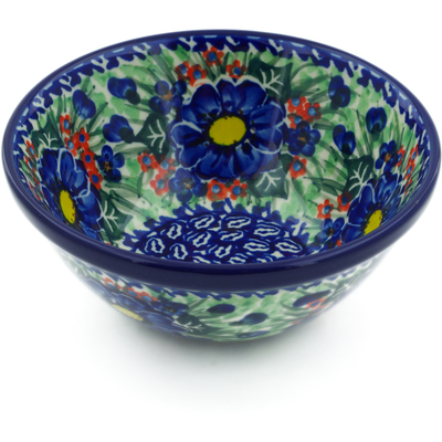 Polish Pottery Bowl 5&quot; Blue Bud Delight UNIKAT