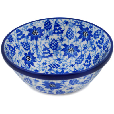 Polish Pottery Bowl 5&quot; Blue Christmas