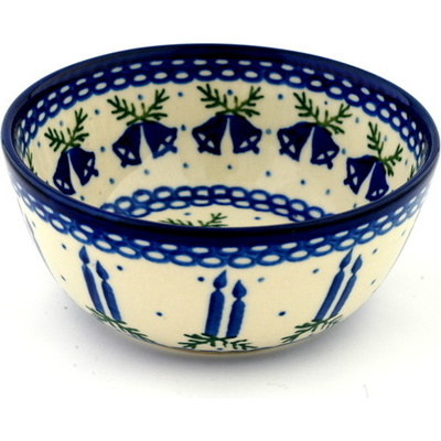 Polish Pottery Bowl 5&quot; Blue Christmas UNIKAT