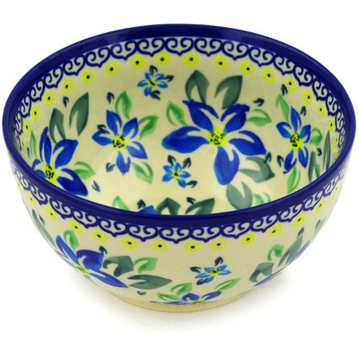 Polish Pottery Bowl 5&quot; Blue Clematis