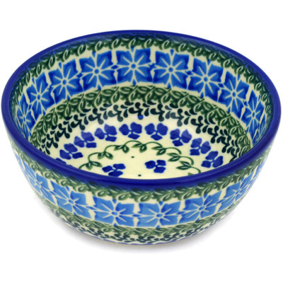 Polish Pottery Bowl 5&quot; Blue Clover