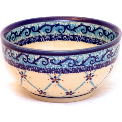 Polish Pottery Bowl 5&quot; Blue Daisy Lattice