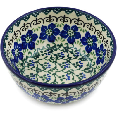 Polish Pottery Bowl 5&quot; Blue Dogwood