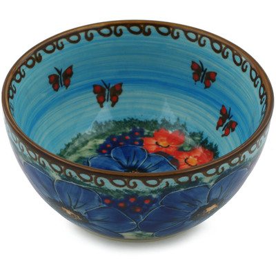 Polish Pottery Bowl 5&quot; Blue Garden UNIKAT