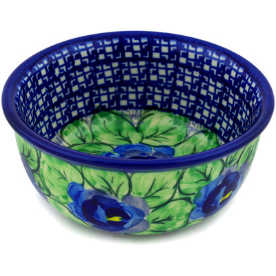 Polish Pottery Bowl 5&quot; Blue Pansies UNIKAT