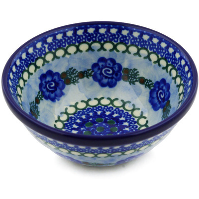 Polish Pottery Bowl 5&quot; Blue Pansy Circle UNIKAT