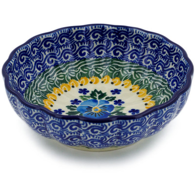 Polish Pottery Bowl 5&quot; Blue Pansy Star UNIKAT