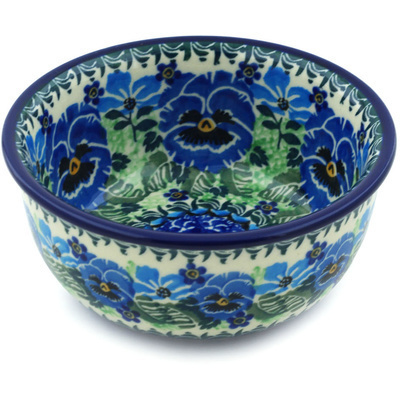 Polish Pottery Bowl 5&quot; Blue Pansy Wreath UNIKAT