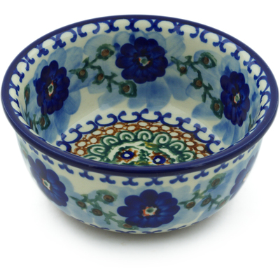 Polish Pottery Bowl 5&quot; Blue Poppy Circle UNIKAT