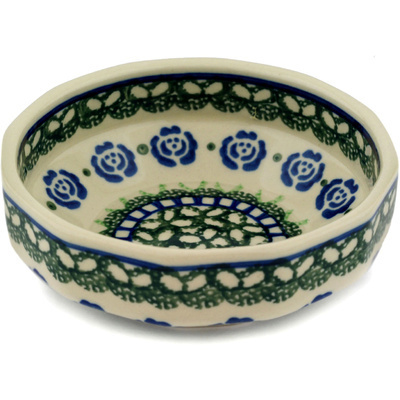 Polish Pottery Bowl 5&quot; Blue Rose Patch