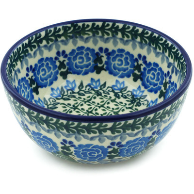 Polish Pottery Bowl 5&quot; Blue Rose Trellis UNIKAT