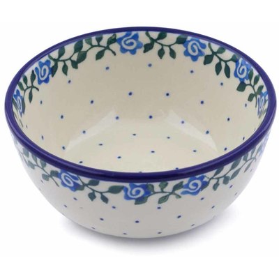 Polish Pottery Bowl 5&quot; Blue Rose Vine