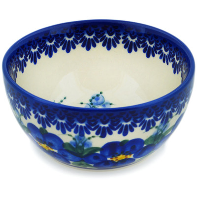 Polish Pottery Bowl 5&quot; Blue Wildflower UNIKAT