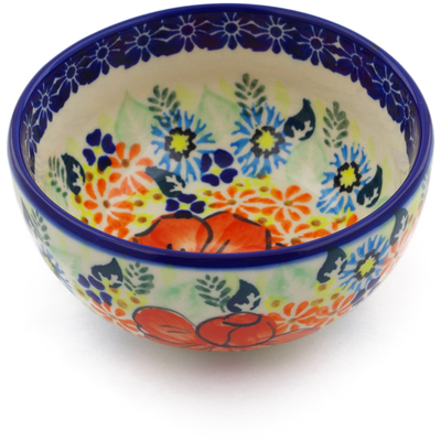 Polish Pottery Bowl 5&quot; Bold Poppies UNIKAT