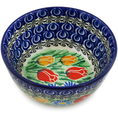Polish Pottery Bowl 5&quot; Breathtaking Tulips UNIKAT