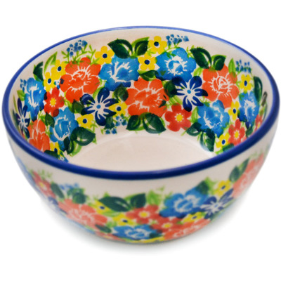 Polish Pottery Bowl 5&quot; Bright Wildflowers UNIKAT