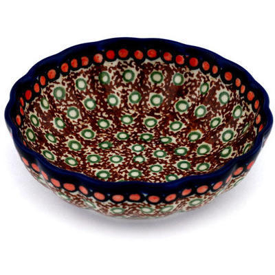 Polish Pottery Bowl 5&quot; Brown Polka Dot