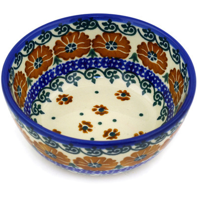 Polish Pottery Bowl 5&quot; Brown Poppies