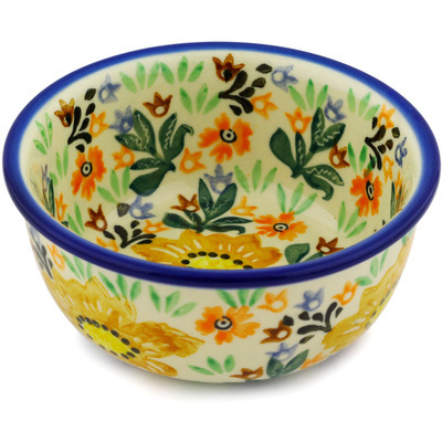 Polish Pottery Bowl 5&quot; Butterscotch Bouquet UNIKAT