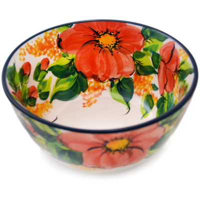 Polish Pottery Bowl 5&quot; Corn Poppy In Bloom UNIKAT