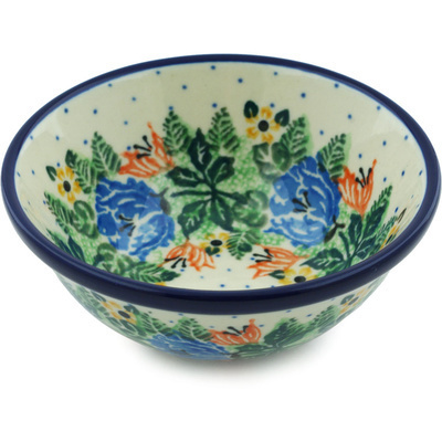 Polish Pottery Bowl 5&quot; Dotted Floral Wreath UNIKAT