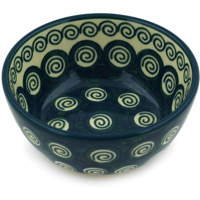 Polish Pottery Bowl 5&quot; Emerald Swirl