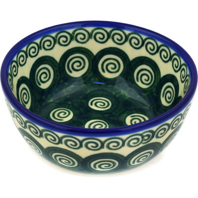 Polish Pottery Bowl 5&quot; Emerald Swirl