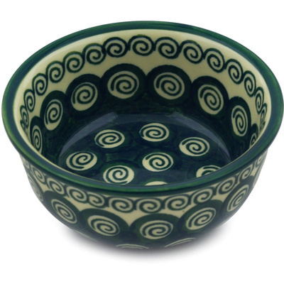 Polish Pottery Bowl 5&quot; Emerald Swirl