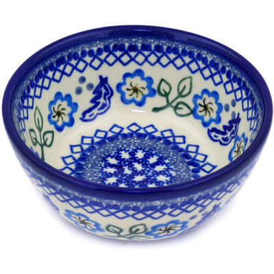 Polish Pottery Bowl 5&quot; Feathers And Flowers