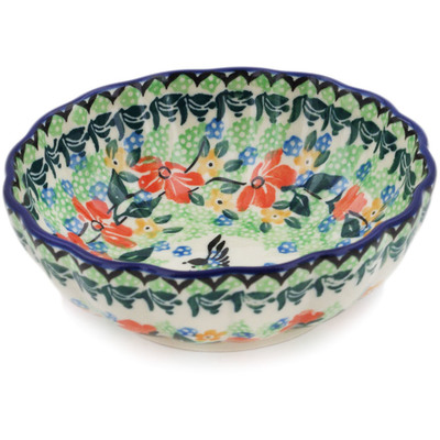 Polish Pottery Bowl 5&quot; Green Bird UNIKAT