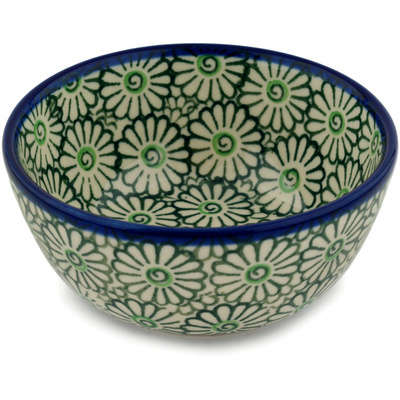 Polish Pottery Bowl 5&quot; Green Daisies