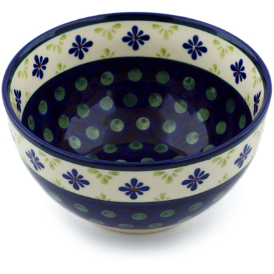 Polish Pottery Bowl 5&quot; Green Gingham Peacock