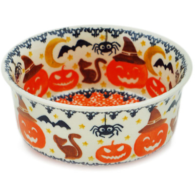 Polish Pottery Bowl 5&quot; Halloween Spooky Pumpkin