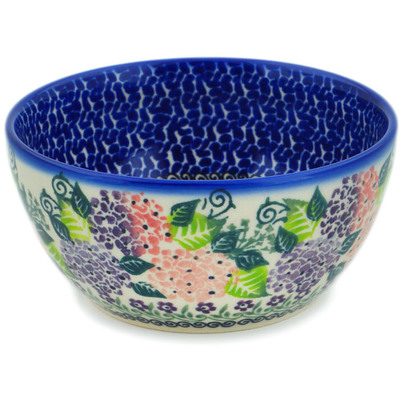 Polish Pottery Bowl 5&quot; Happy Hydrangea UNIKAT