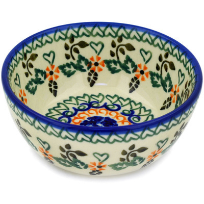 Polish Pottery Bowl 5&quot; Heart Leaves