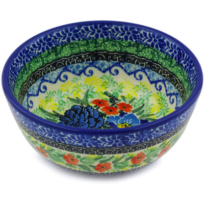 Polish Pottery Bowl 5&quot; Joyful Blue UNIKAT