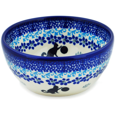Polish Pottery Bowl 5&quot; Kitty Paw Play Time