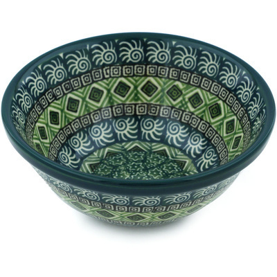 Polish Pottery Bowl 5&quot; Olive Aztek