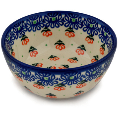 Polish Pottery Bowl 5&quot; Orange Pansies
