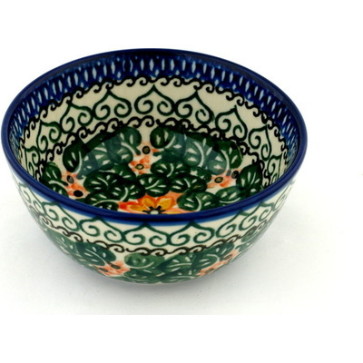 Polish Pottery Bowl 5&quot; Orange Starflower UNIKAT