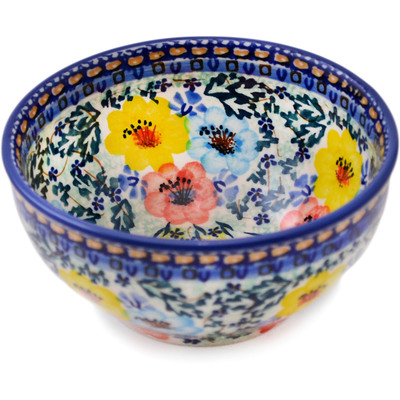 Polish Pottery Bowl 5&quot; Pastel Blooms UNIKAT