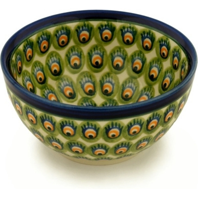 Polish Pottery Bowl 5&quot; Peacock Feathers